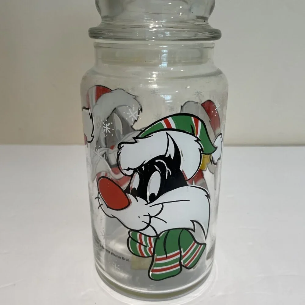 Anchor Hocking 1994 Warner Bros Christmas Canister Bugs Bunny Tweety Sylvester